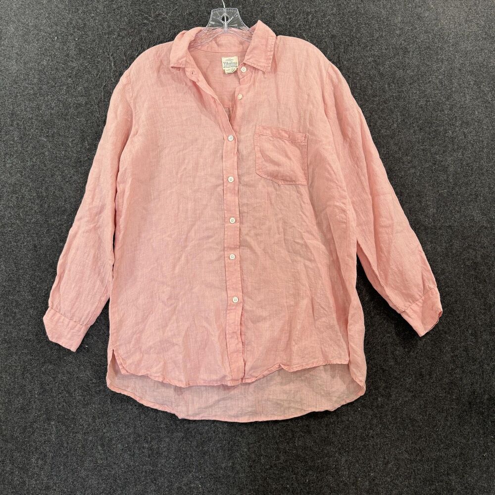 Vikolino Shirt Women's S/M Pink European Washed 100% Linen Button Up Tunic Relax